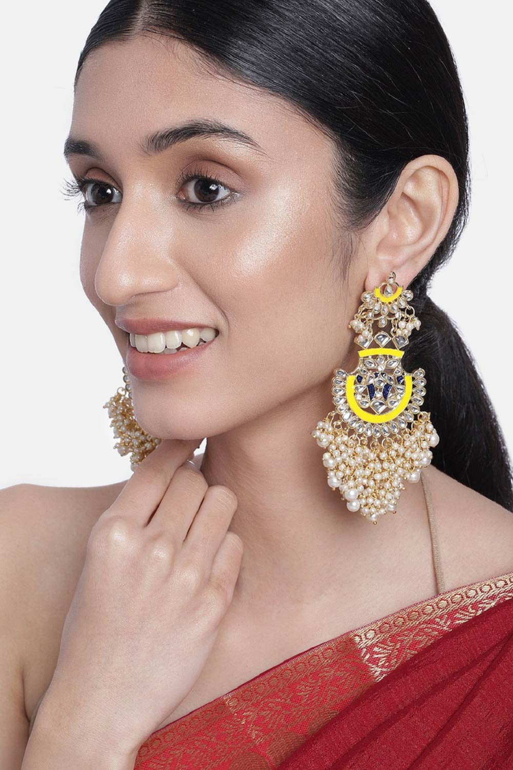 Buy Women's Alloy Large Dangle Earring in Yellow - Online