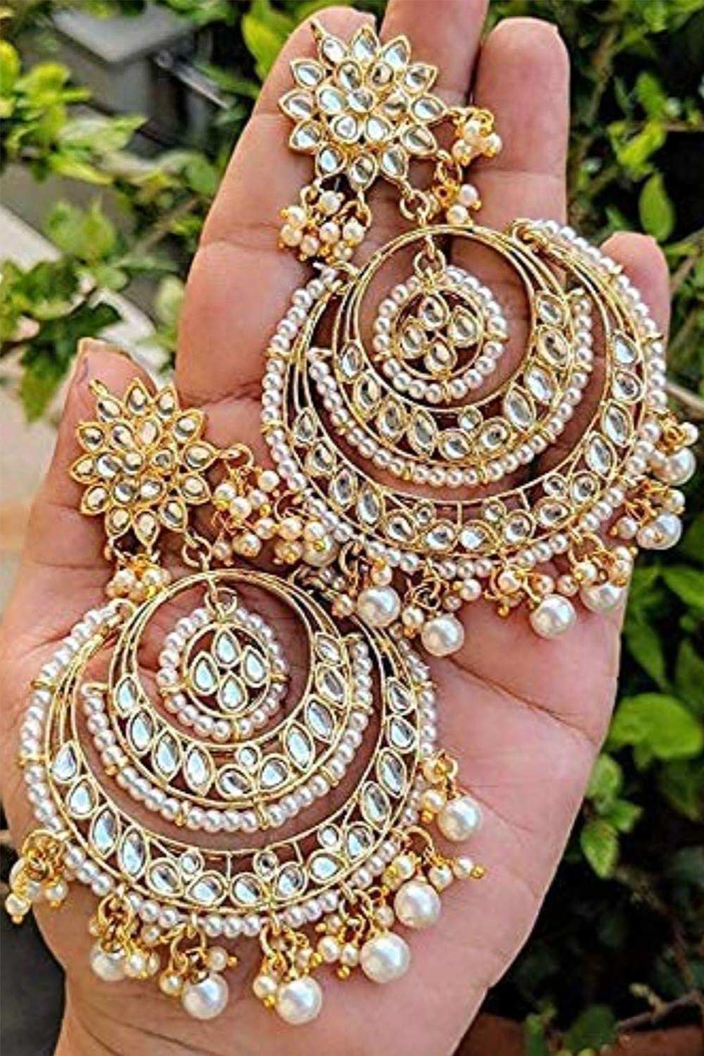 Buy Women's Alloy Chandbali Earring in White Online - Back