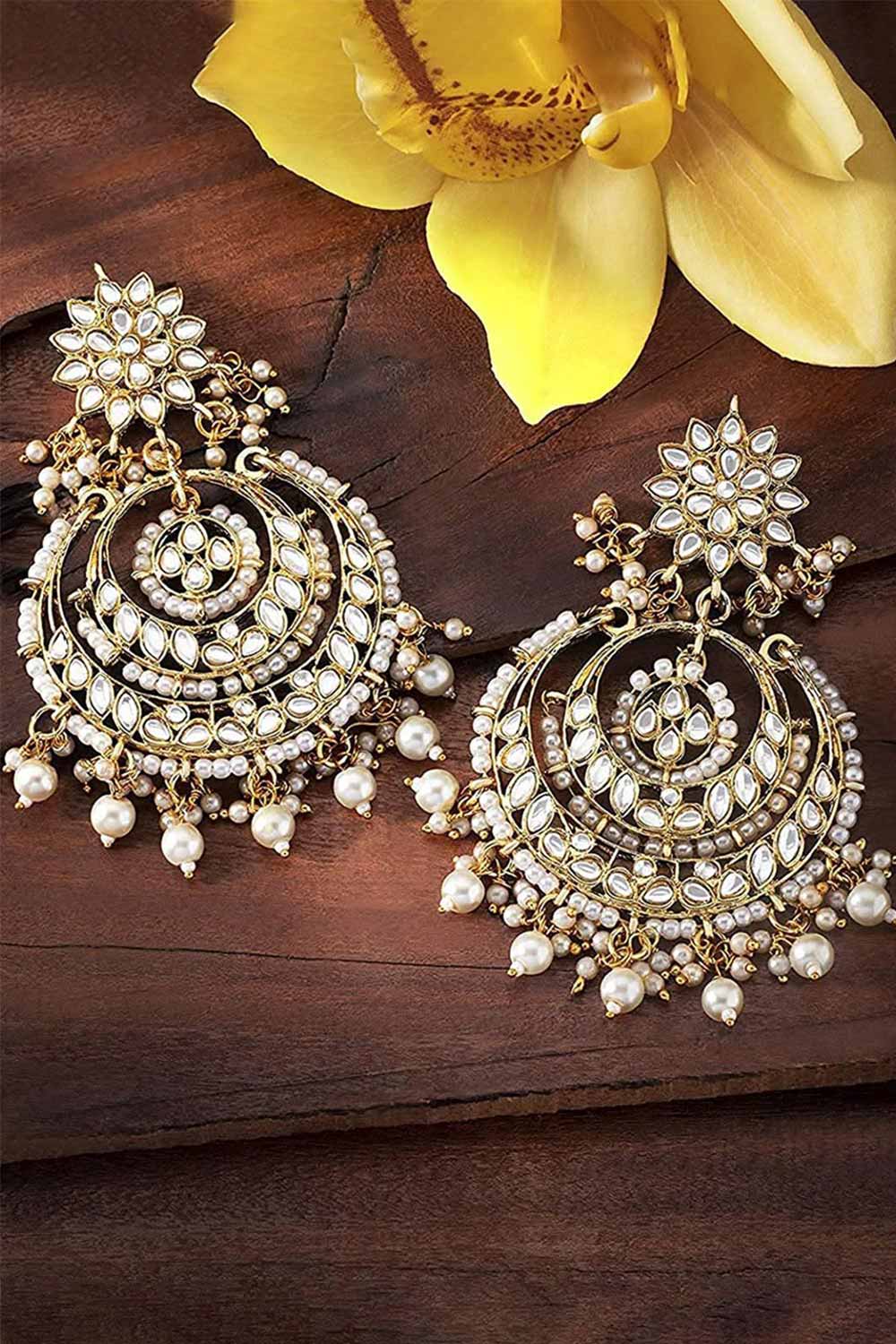 Buy Women's Alloy Chandbali Earring in White Online - Front