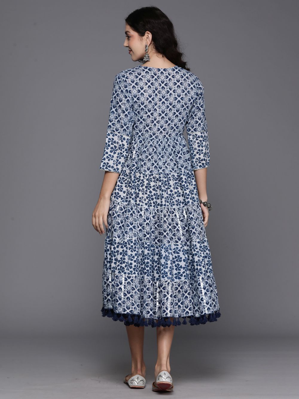 Navy Blue Cotton Printed Dress
