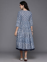 Navy Blue Cotton Printed Dress