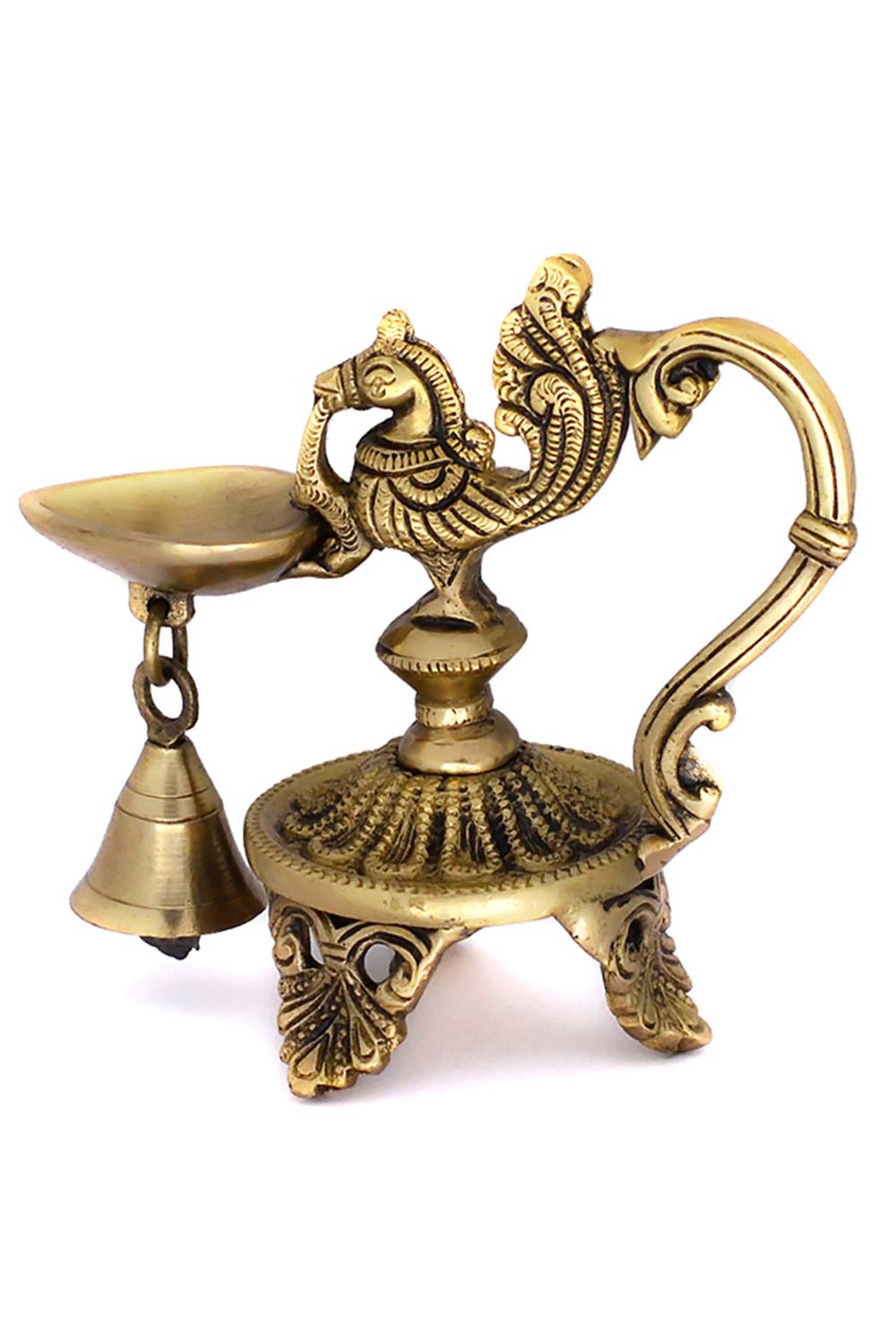 Brass Annam Bird Diya With Bell Oil Lamp (Set Of 2)