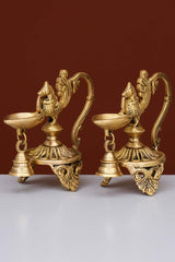 Brass Annam Bird Diya With Bell Oil Lamp (Set Of 2)