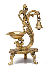  Brass Parrot Showpiece Diya With Bells And Stand