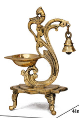  Brass Parrot Showpiece Diya With Bells And Stand