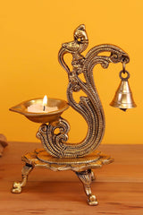  Brass Parrot Showpiece Diya With Bells And Stand