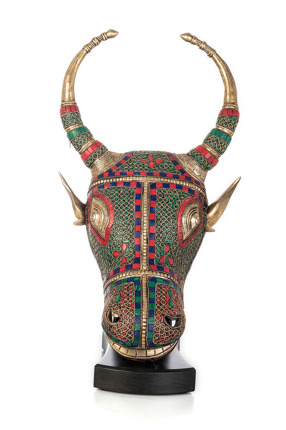 Brass Nandi Mask With Stand, Stonework Home Décor