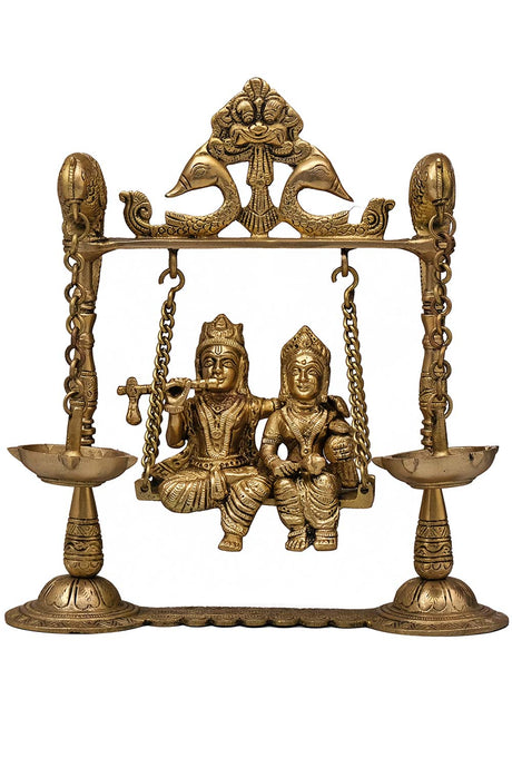 Brass Radha Krishna Swing Parrot With Oil Lamp