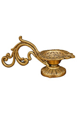 Ethnic Carved Brass Diya With 4 Wicks For Pooja Room And Temple