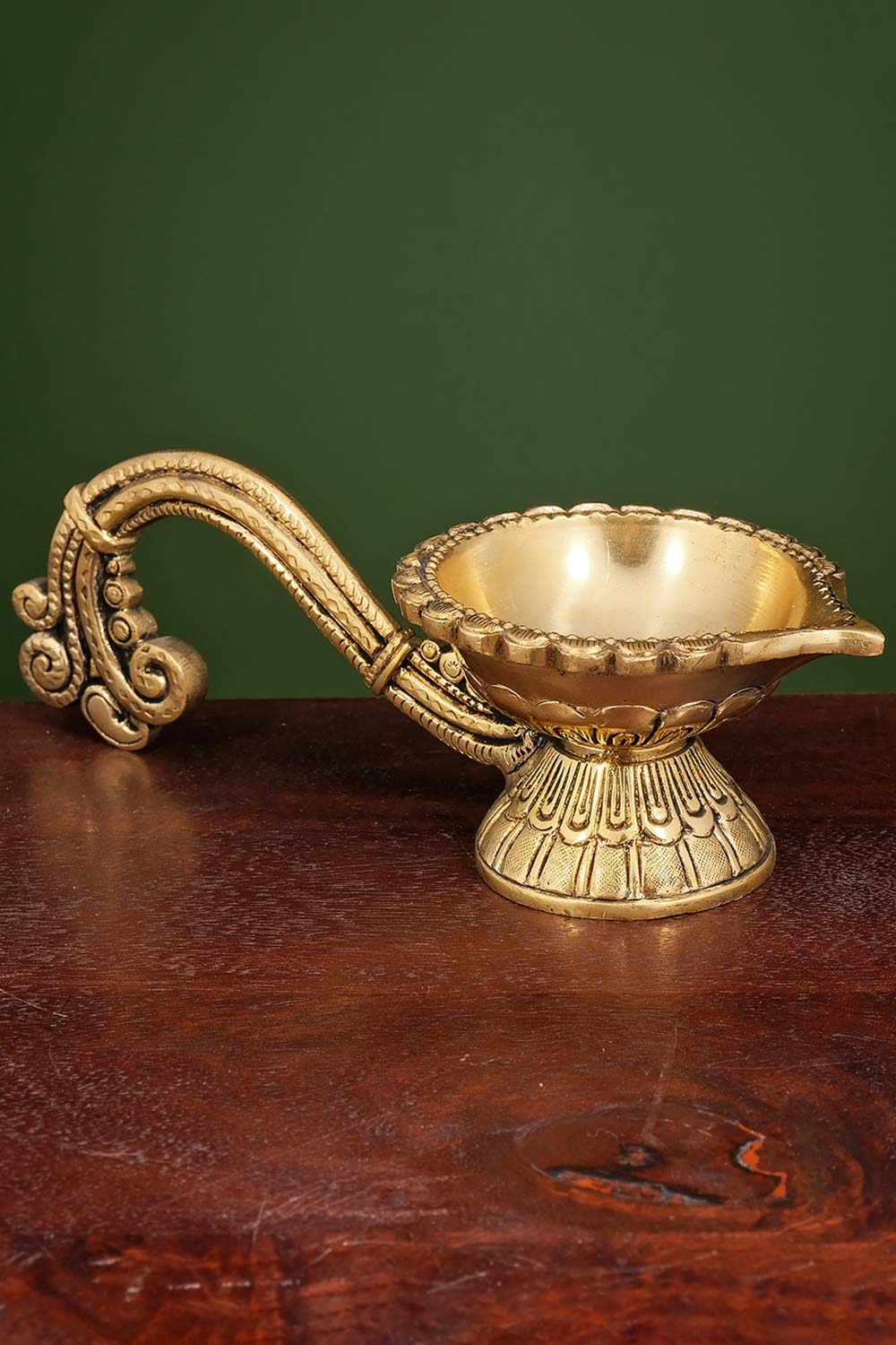 Ethnic Carved Brass Diya For Pooja Room And Temple