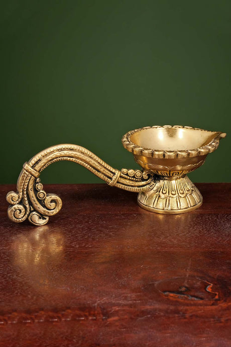 Ethnic Carved Brass Diya For Pooja Room And Temple