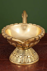 Ethnic Carved Brass Diya For Pooja Room And Temple