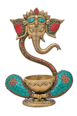 Ethnic Carved Brass Ganesh Diya Pooja Room And Temple Stonework