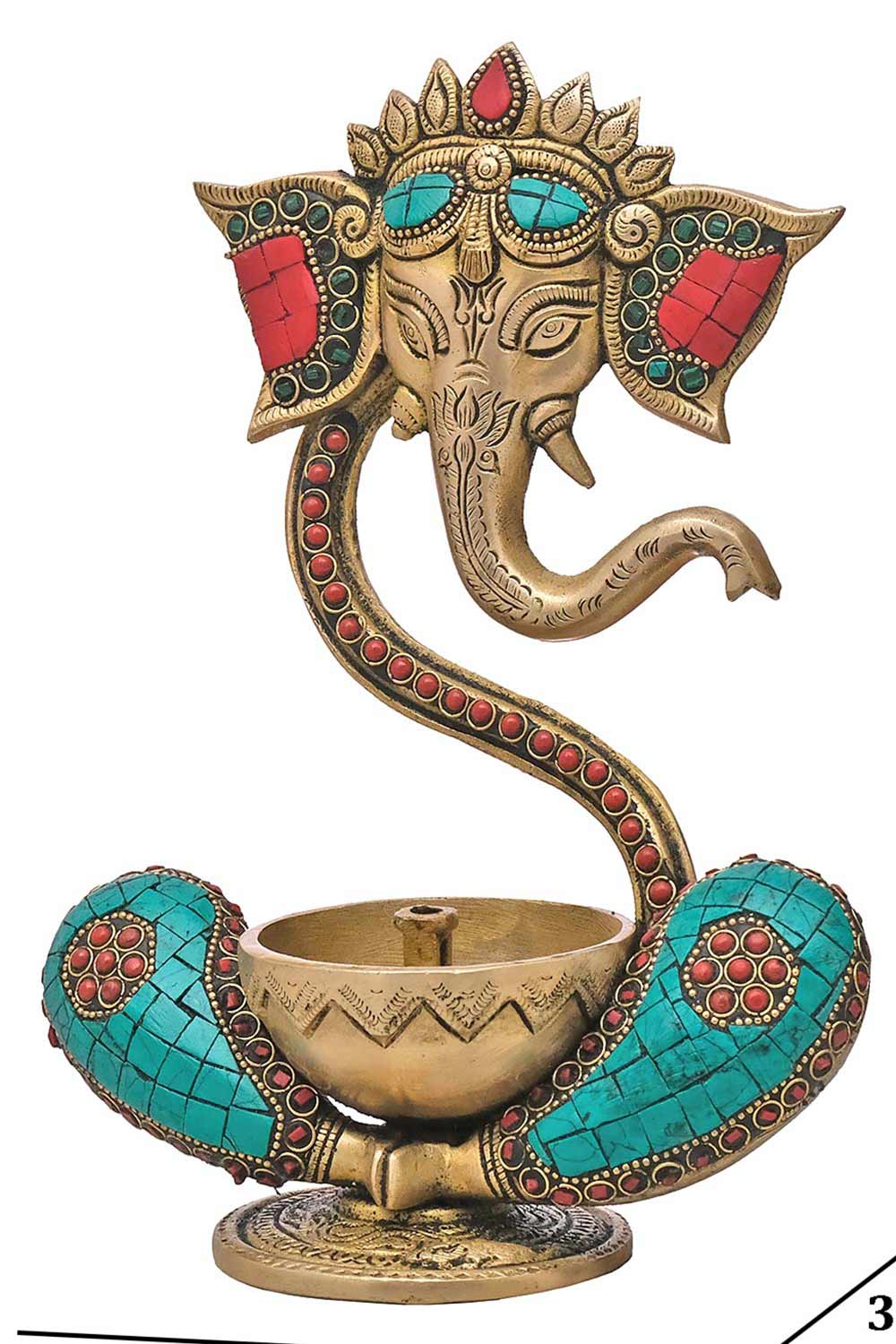 Ethnic Carved Brass Ganesh Diya Pooja Room And Temple Stonework