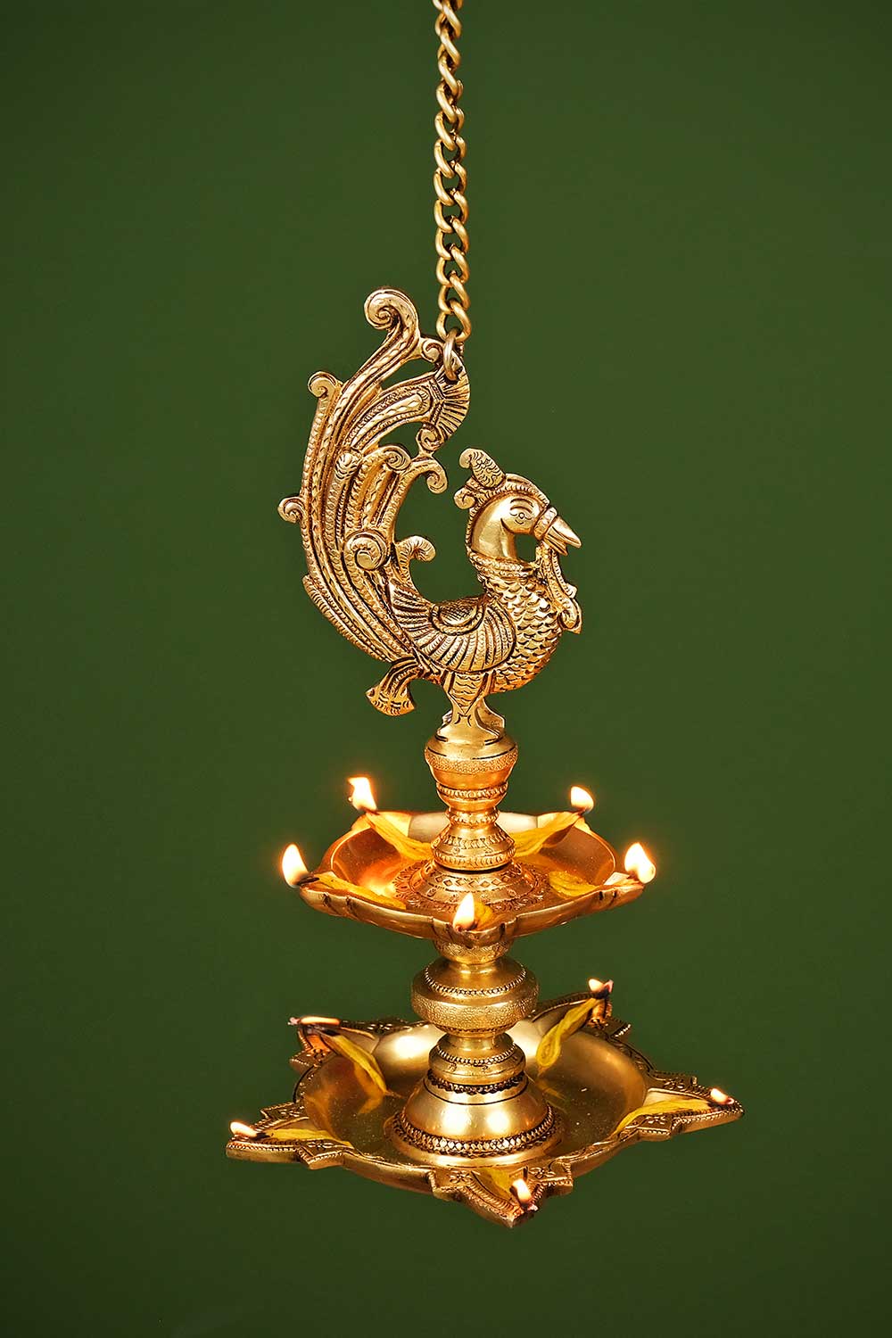 Brass Annam Bird Hanging Diya With Oil & Wick Holder For Home Temple Decor