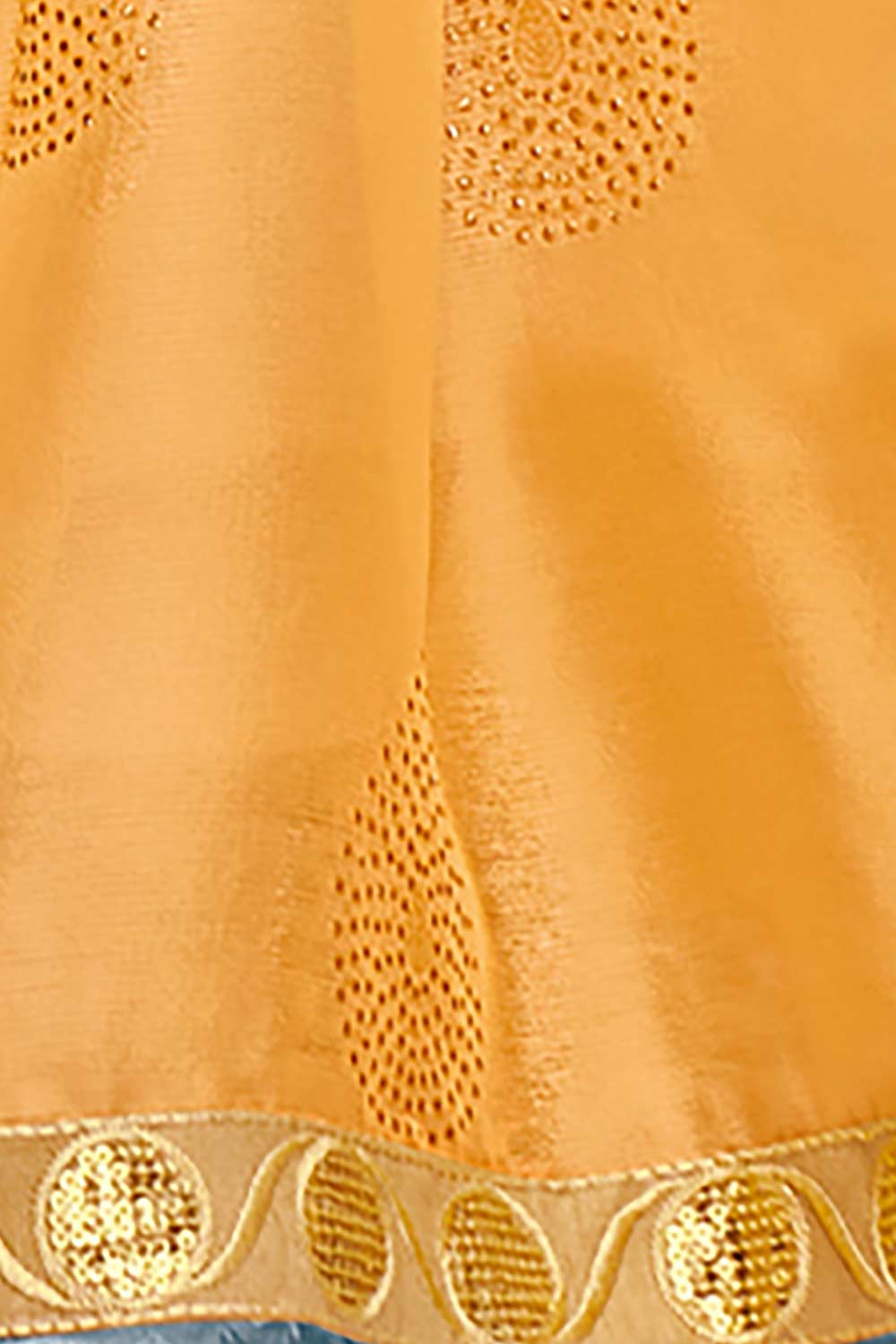 Yellow Satin Abstract Embellished Bagh Saree