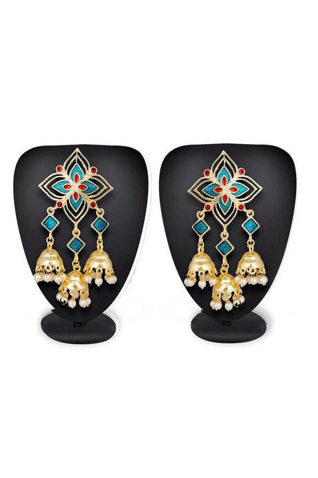 Buy Women's Alloy Jhumka Earrings in Gold and Turquoise Online