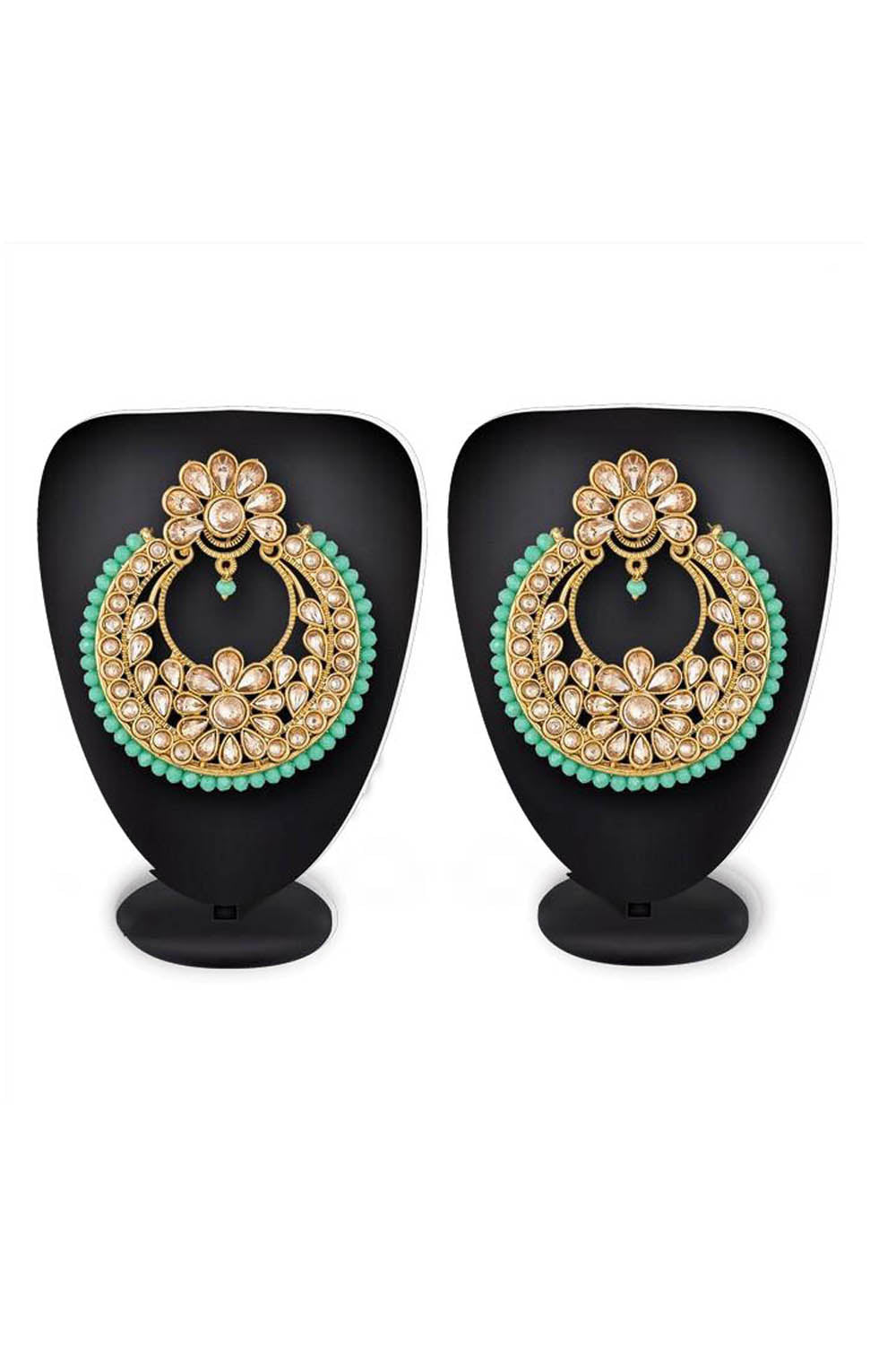 Women's Alloy Earrings in Gold and Sea Green