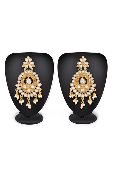 Buy Women's Alloy Earring in Gold and White At KarmaPlace