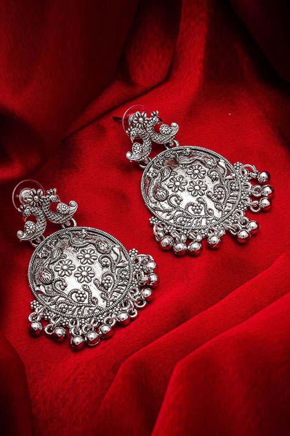 Buy Women's Alloy Large Dangle Earrings in Silver Online