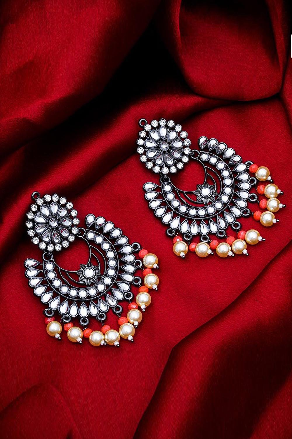 Buy Luxor Women's  Oxidized Silver Chandelier Earrings in Silver Online
