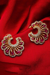 Women's Alloy Studs Earrings in Rani and White