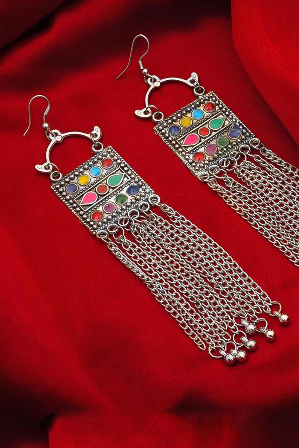 Shop  Oxidized Alloy Large Dangle Earrings  For Women's in Silver At KarmaPlace