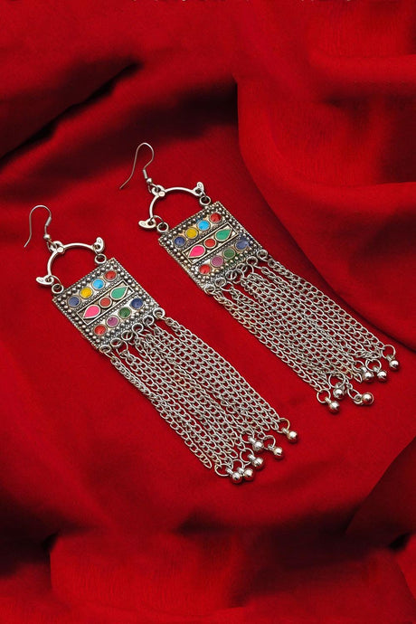 Buy Women's Oxidized Alloy Large Dangle Earrings in Silver Online