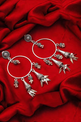 Women's Oxidized Alloy Large Dangle Earrings in Silver