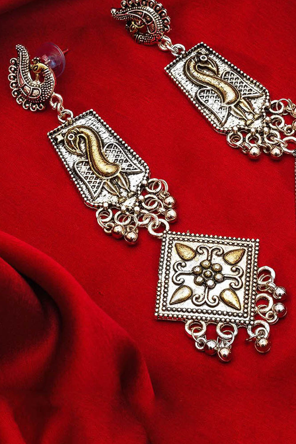 Shop  Oxidized Alloy Large Dangle Earrings For Women's in Silver Online