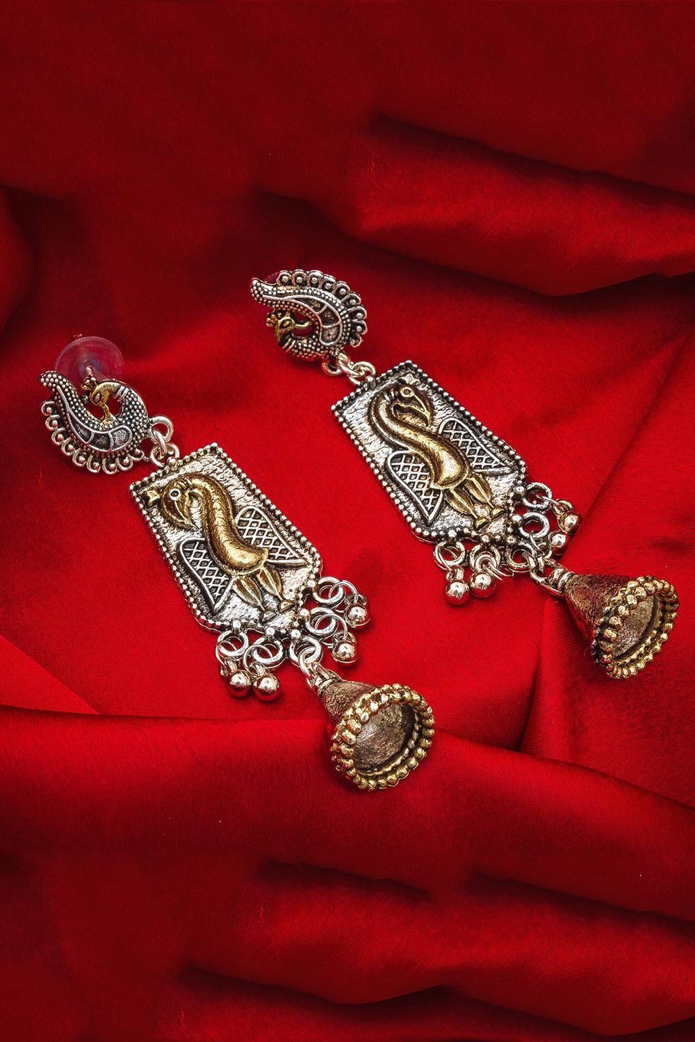 Buy Women's Oxidized Alloy Large Dangle Earrings in Silver Online
