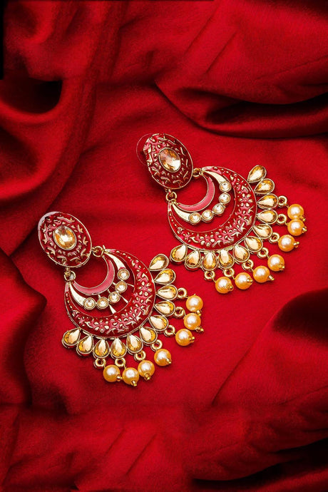 Buy Women's Alloy Chandbali Earrings in Maroon and Yellow Online