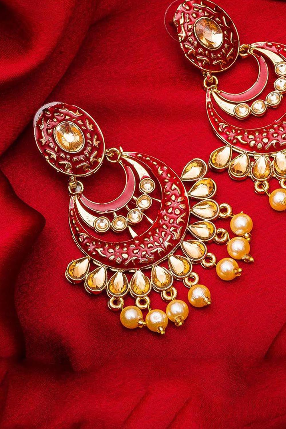 Shop Alloy Chandbali Earrings For Women's in Maroon and Yellow At KarmaPlace