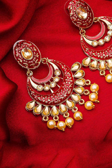 Shop Alloy Chandbali Earrings For Women's in Maroon and Yellow At KarmaPlace