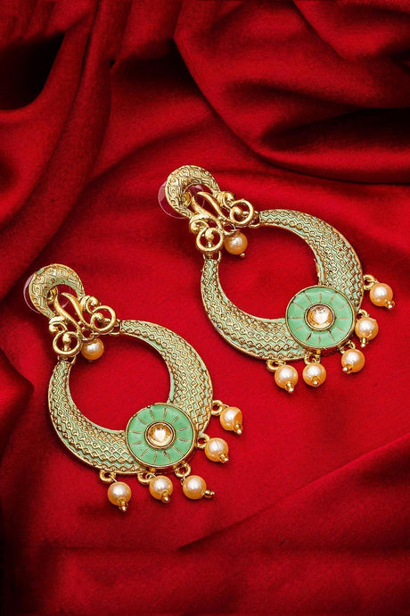 Buy Women's Alloy Large Dangle Earrings in Pista Green and Yellow Online