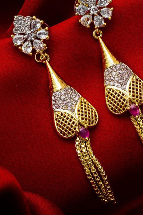 Shop  Alloy Drop Earrings For Women's in White and Gold At KarmaPlace 