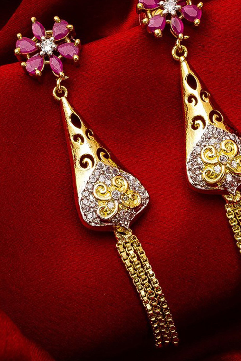 Shop Alloy Drop Earrings For Women's in White and Pink At KarmaPlace