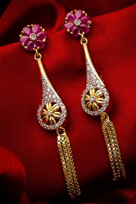 Buy Women's Alloy Drop Earrings in White and Pink Online