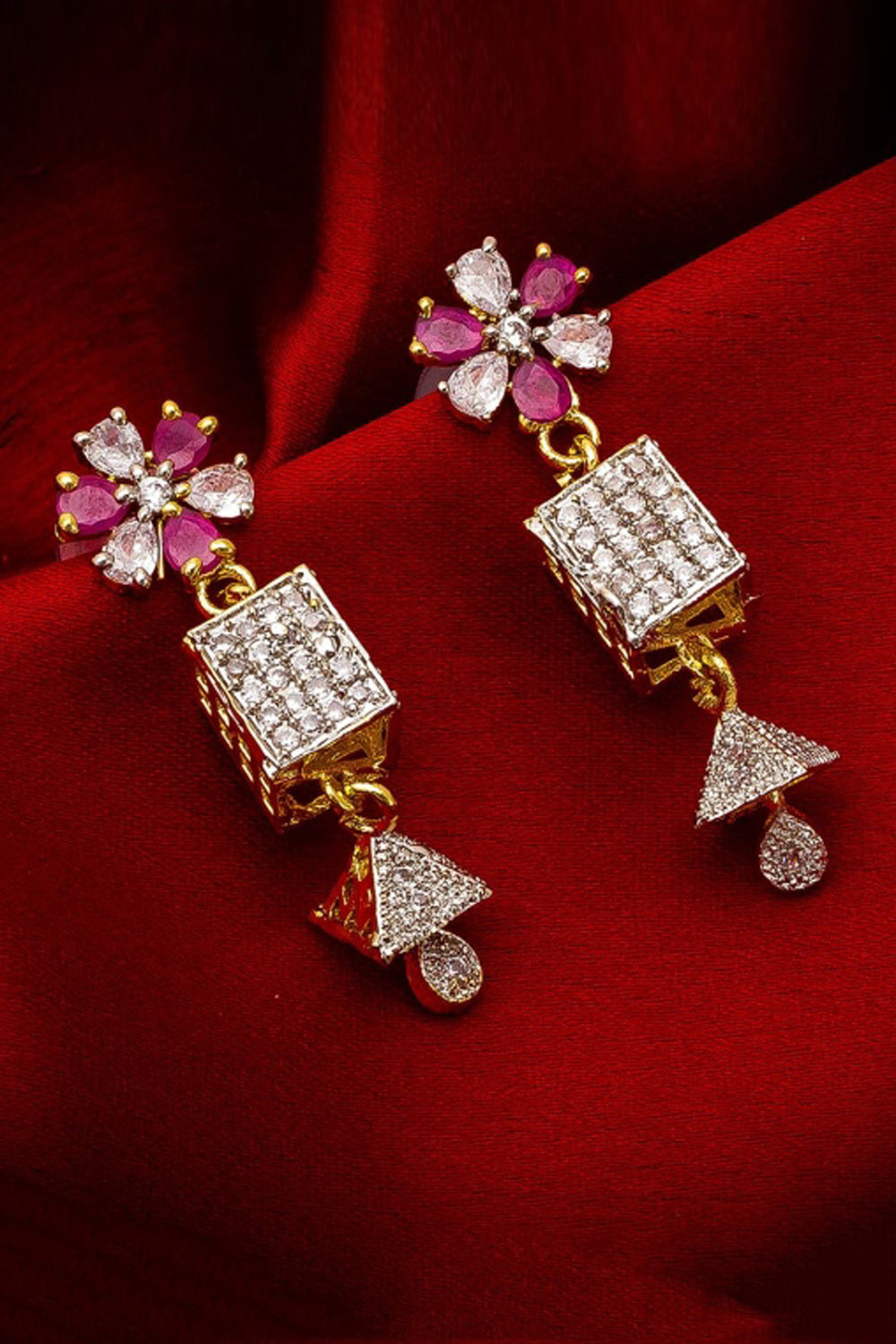 Buy Women's Alloy Drop Earrings in White and Pink Online