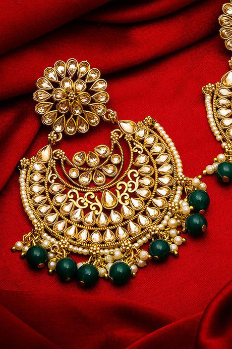 Women's Alloy Chandbali Earrings in Gold and Green