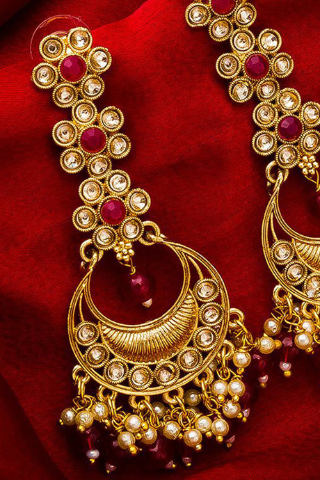 Women's Alloy Chandbali Earrings in Gold and Red