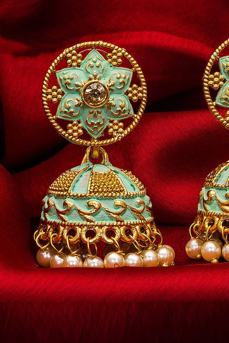 Women's Alloy Jhumka Earrings in Light Green