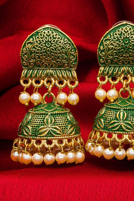 Women's Alloy Jhumka Earrings in Green