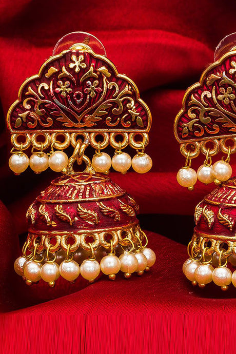 Women's Alloy Jhumka Earrings in Maroon