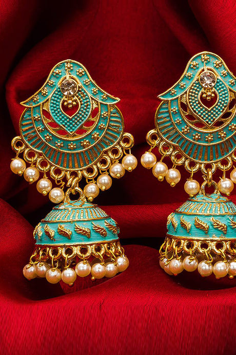 Women's Alloy Jhumka Earrings in Turquoise
