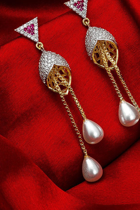 Women's Alloy Drop Earrings in Silver and Pink
