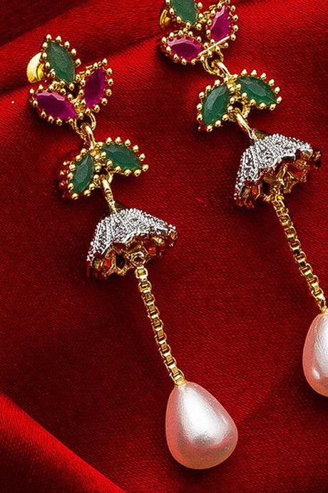 Women's Alloy Drop Earrings in Green and Pink