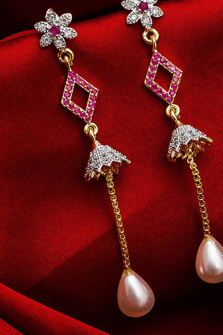 Women's Alloy Drop Earrings in Silver and Pink