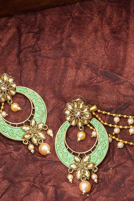Women's Alloy Chandbali Earrings in Green