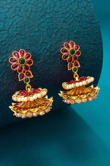 Buy Women's Alloy Jumka Earrings in Gold Online 